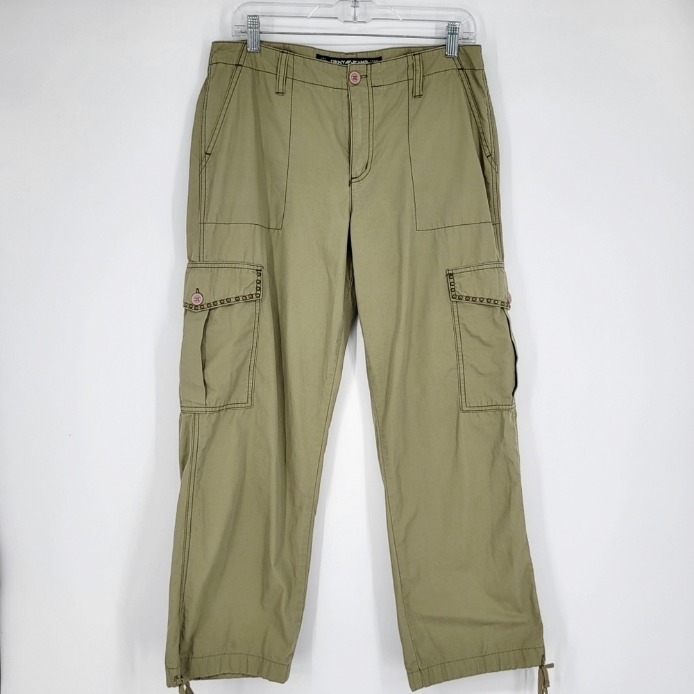 Vintage Dkny Cargo Pants Olive Green Mid Rise Pockets Size 10